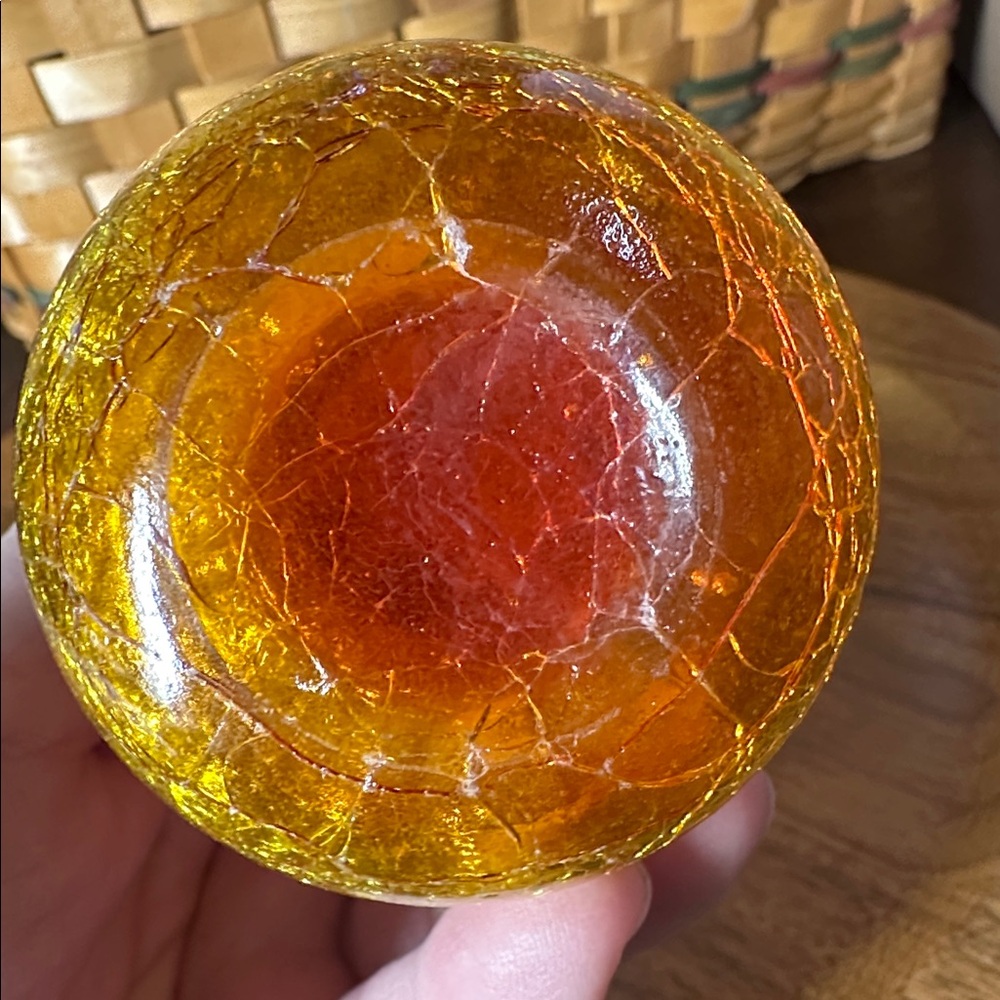 Amberina Red and Orange Crackle Glass Vase small - Picture 2 of 4